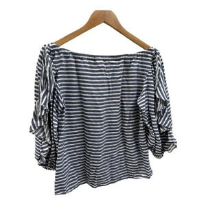 Rachel‎ Rachel Roy XS Off Shoulder Ruffled Top Balloon Sleeve Navy Metallic Gold